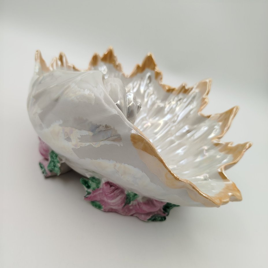 Конфетница "Ракушка", ("Морская раковина"), фарфор, роспись, люстр, золочение, Городницкий фарфоровый завод, СССР, 1970-1991 гг.