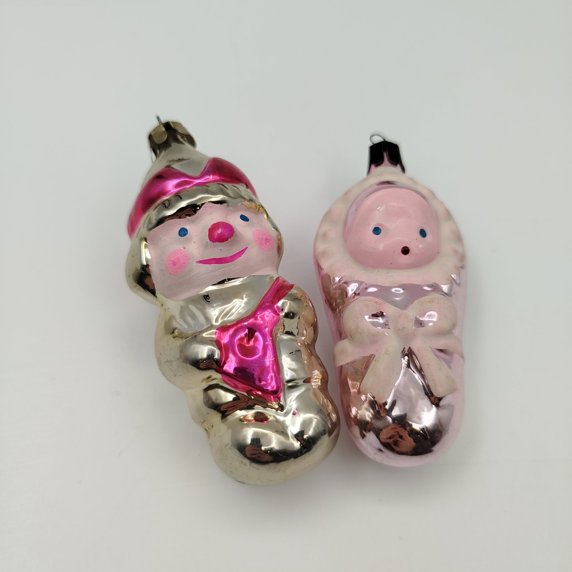 Набор из 2-х ёлочных игрушек "Укутыш" и "Скоморох", стекло, роспись, металл, СССР, 1950-1970 гг.