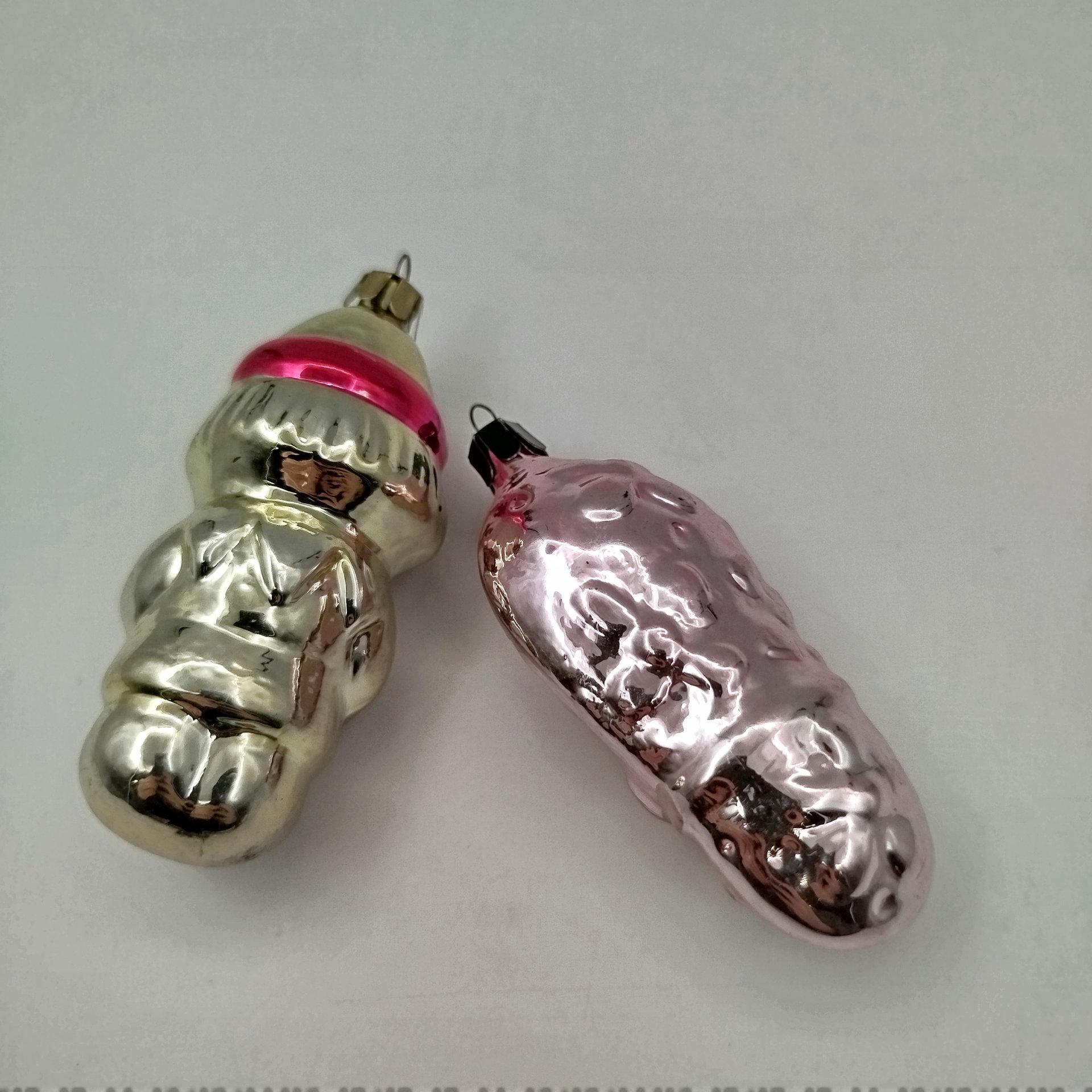 Набор из 2-х ёлочных игрушек "Укутыш" и "Скоморох", стекло, роспись, металл, СССР, 1950-1970 гг.