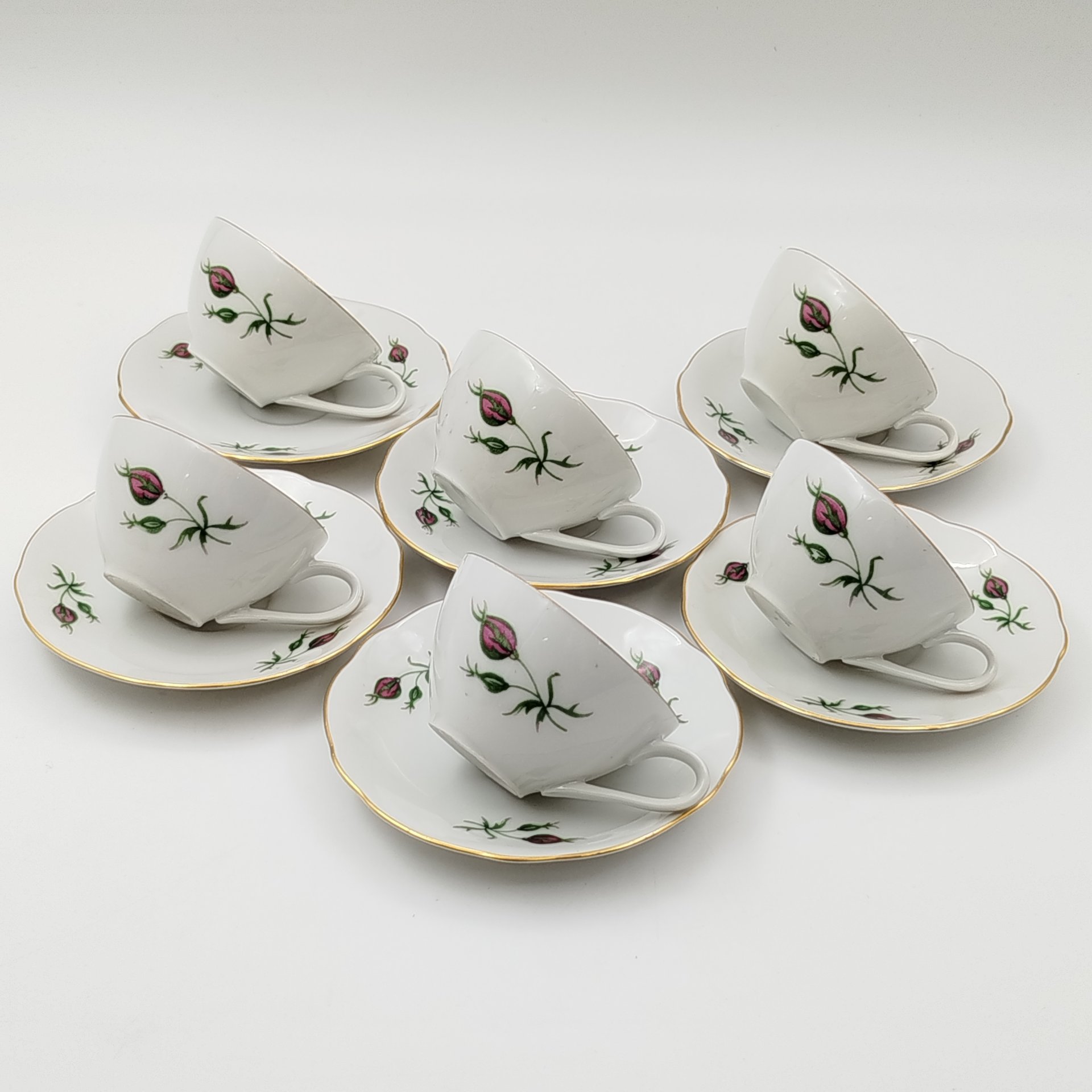 Сервиз кофейный с декором в виде роз, на 6 персон (15 предметов), "Gebrüder Benedikt"