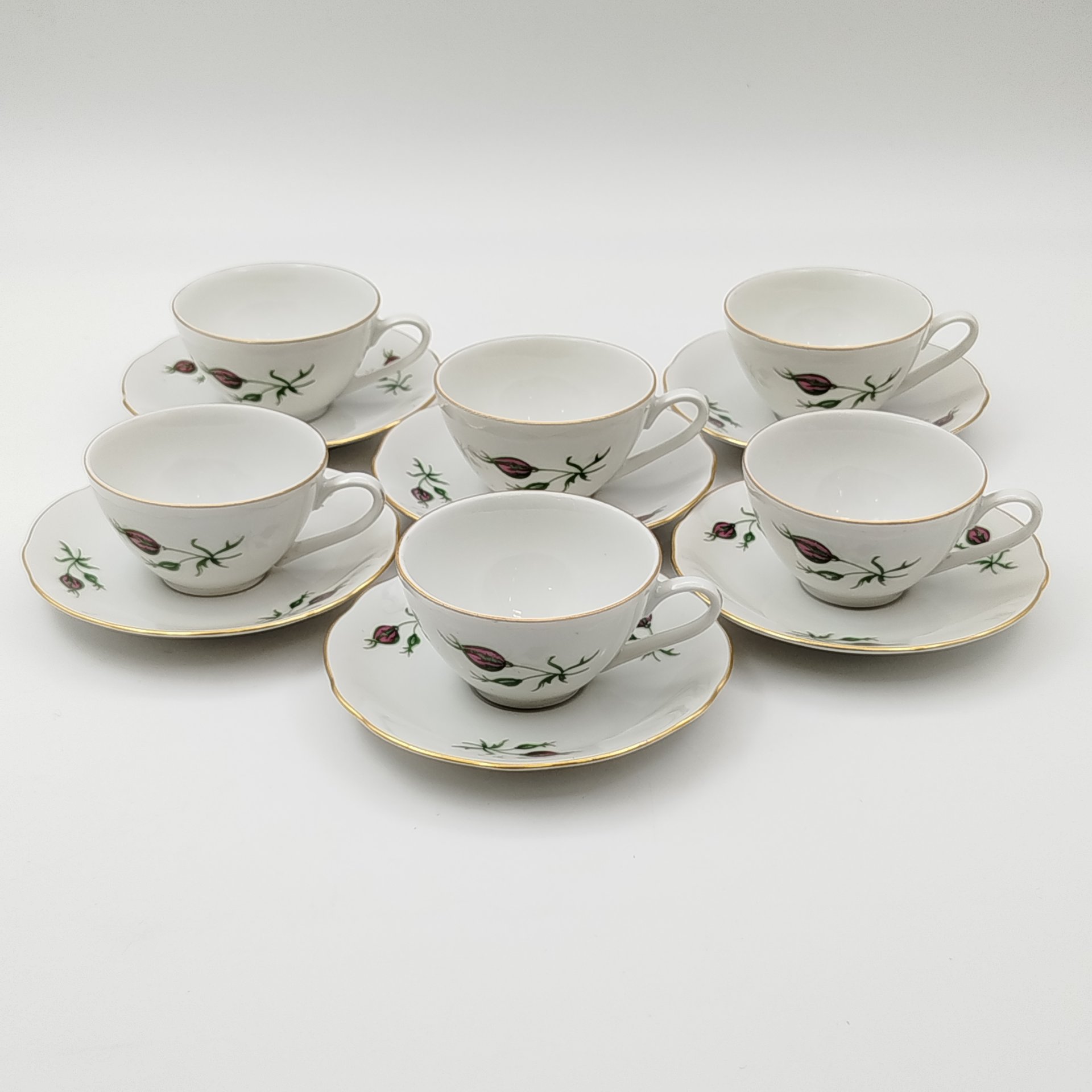 Сервиз кофейный с декором в виде роз, на 6 персон (15 предметов), "Gebrüder Benedikt"