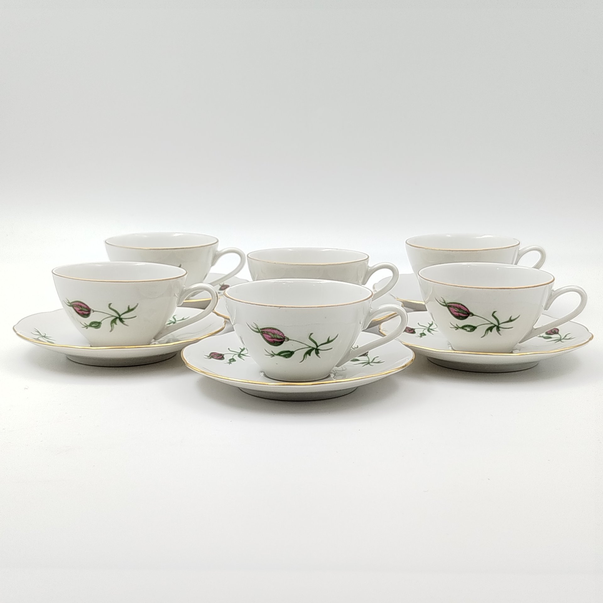 Сервиз кофейный с декором в виде роз, на 6 персон (15 предметов), "Gebrüder Benedikt"