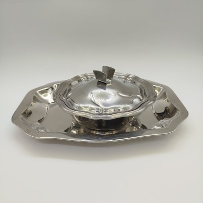 Набор сервировочный(террина и поднос) в классическом стиле, сталь, Европа, 1990-2010 гг.