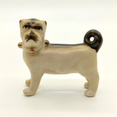 Статуэтка "Мопс стоящий", фарфор, роспись, золочение, Западная Европа, 1970-1990 гг.