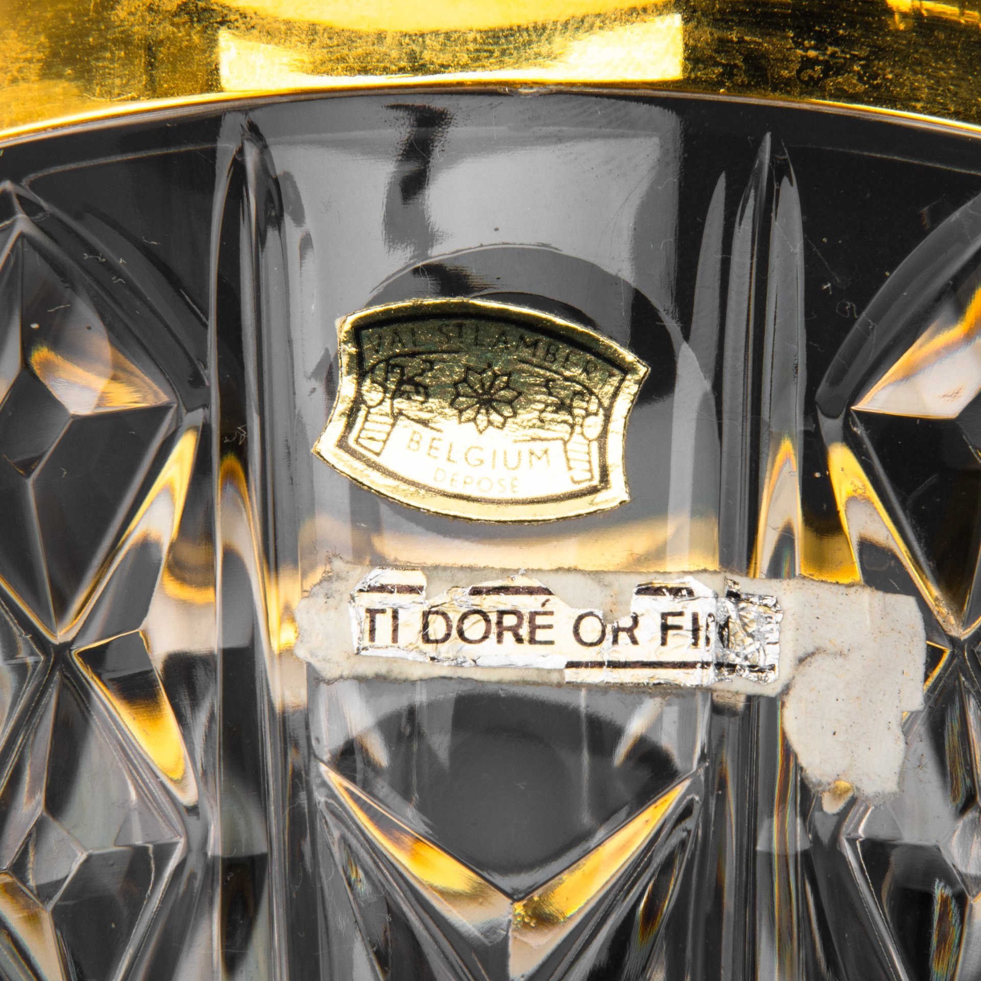 Ведёрко для льда с щипчиками и емкостью для талой воды, хрусталь, металл, алмазная грань, золочение, Val Saint Lambert, Бельгия, 1970-1980 гг., Val Saint Lambert
