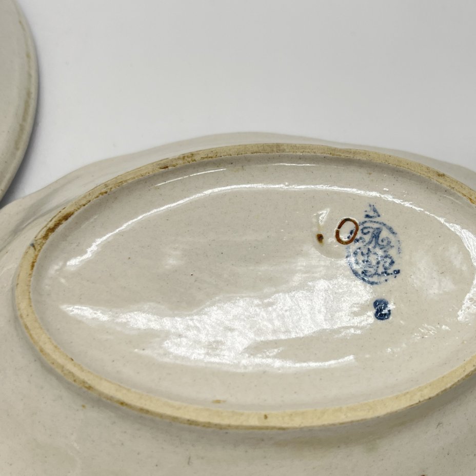 Набор из 2 суповых тарелок и селедочницы "Вишни", фаянс, аэрография, Ленинградский завод «Стройфаянс», СССР, 1972-1982 гг.