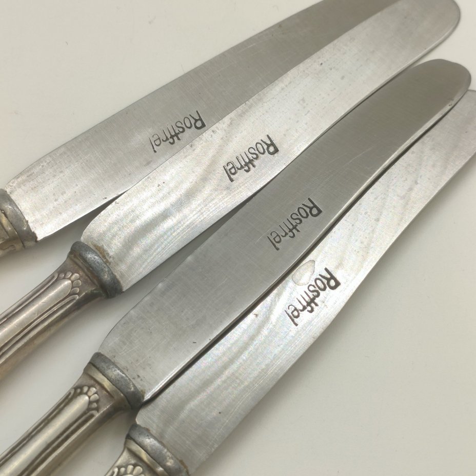 Набор из 4-х десертных ножей лаконичной формы, клеймо "Rostfrei"