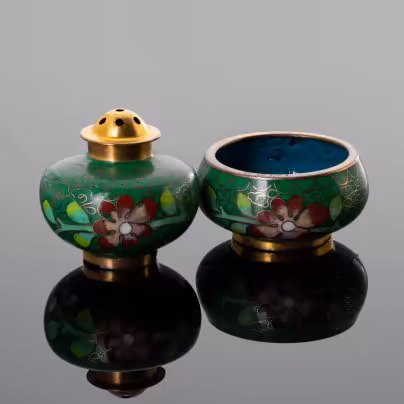 Набор для специй в технике клуазоне, медь, эмаль, Китай, 1950-1970 гг., Китай