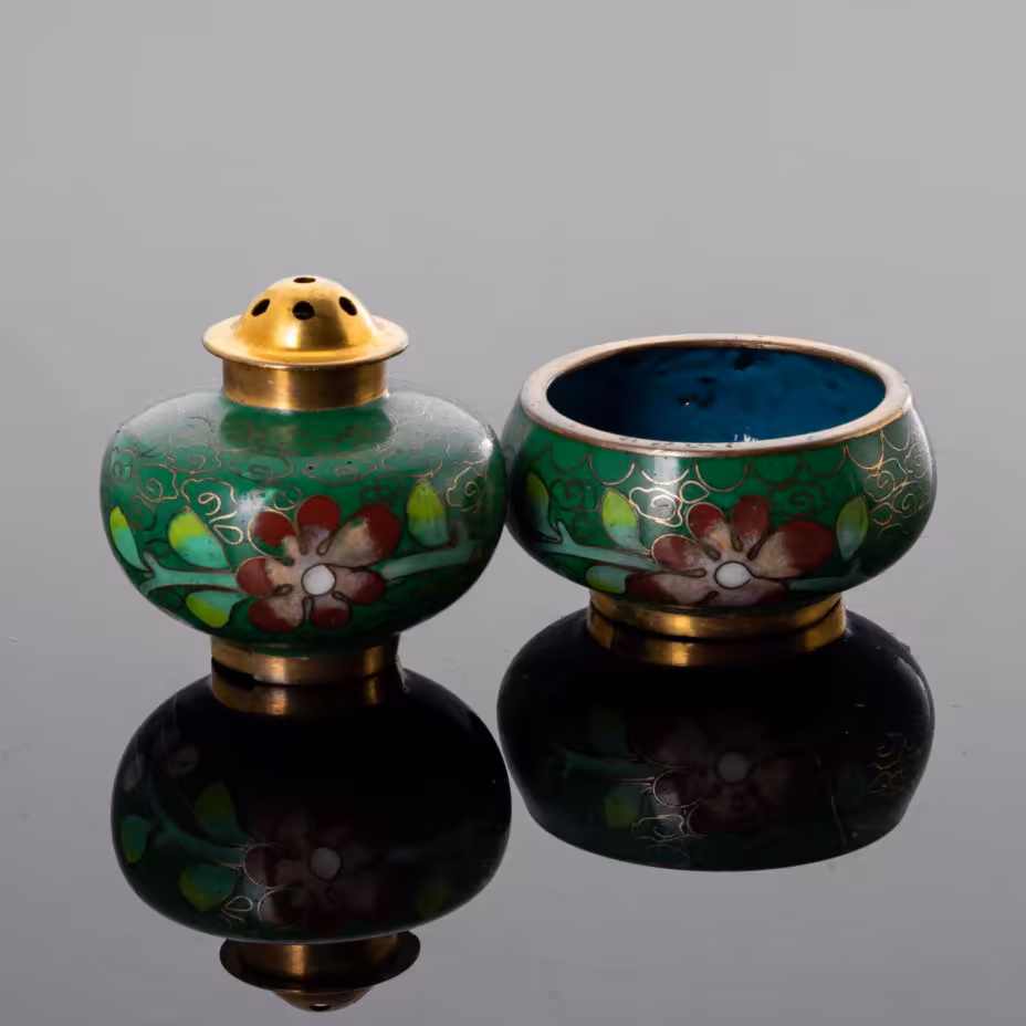 Набор для специй в технике клуазоне, медь, эмаль, Китай, 1950-1970 гг., Китай