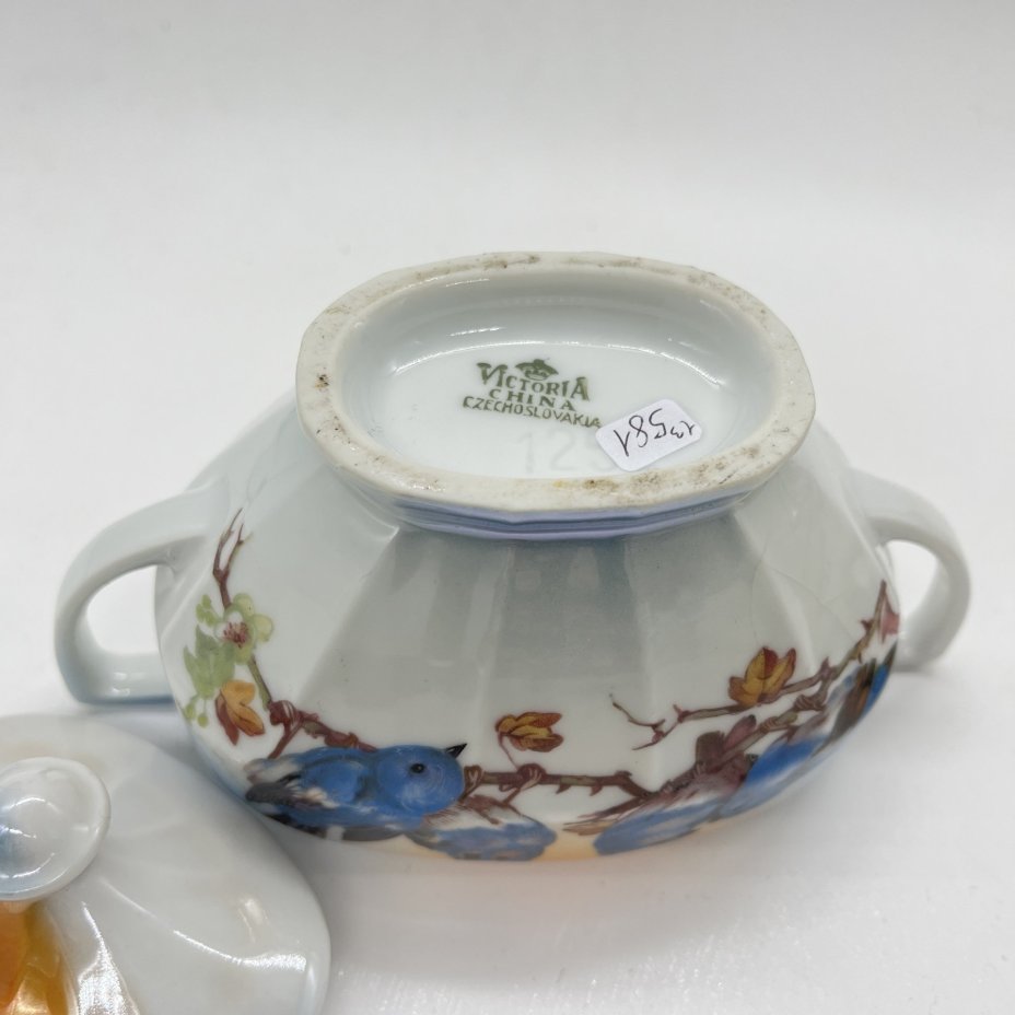 Сахарница "Птички", фарфор, деколь, Victoria, Чехословакия, 1970-1990 гг.