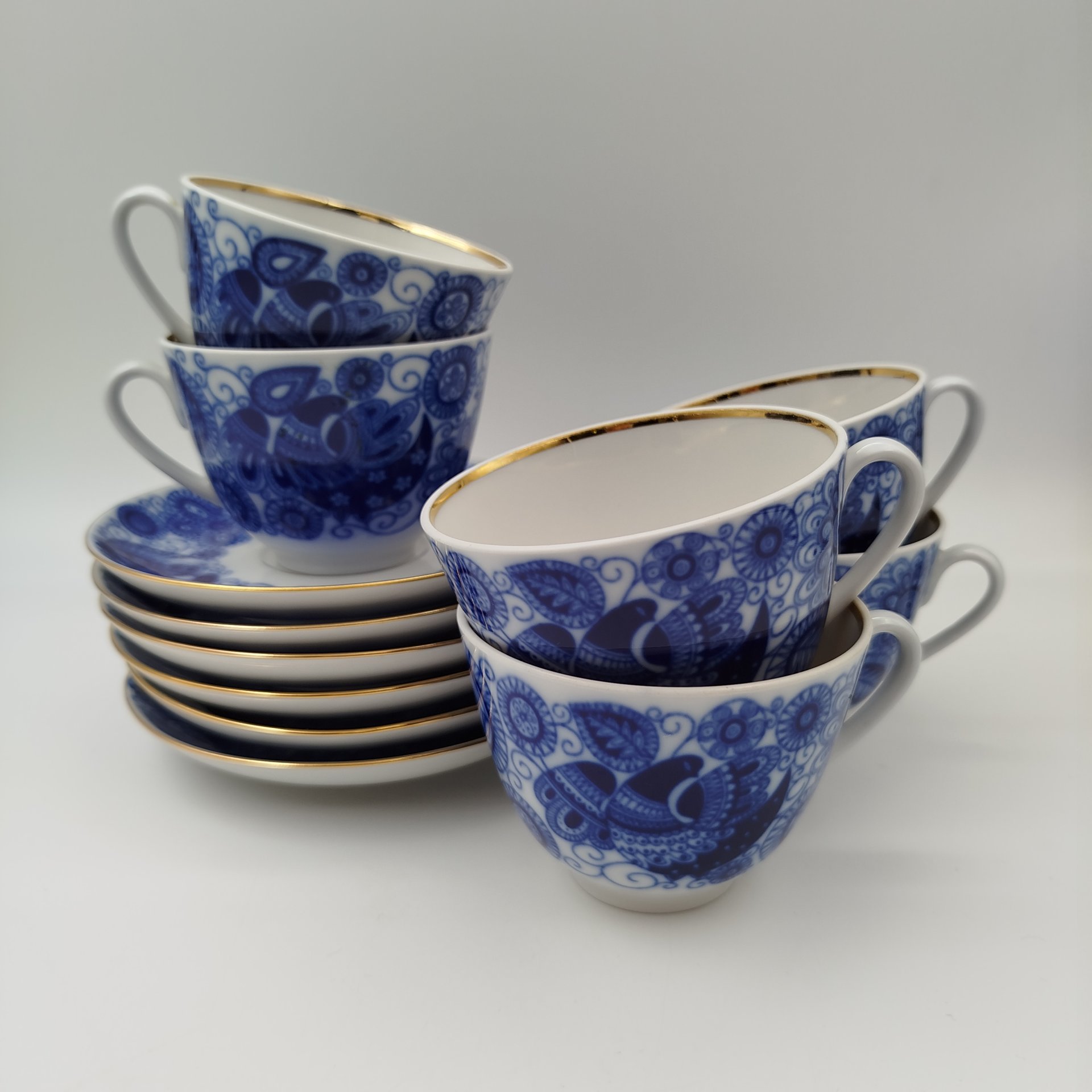 Комплект из 6-ти чайных пар "Жар-птица", фарфор, Императорский фарфоровый завод (ИФЗ), Российская Федерация, 2012-2020 гг.