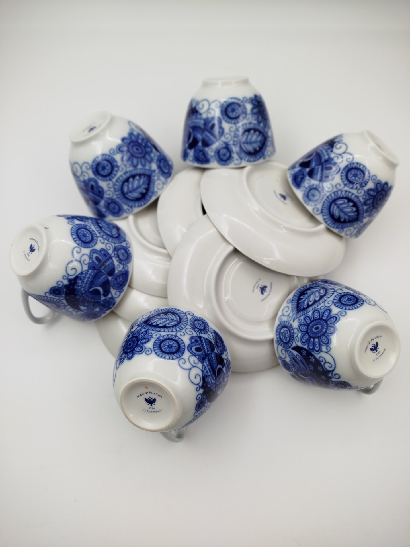 Комплект из 6-ти чайных пар "Жар-птица", фарфор, Императорский фарфоровый завод (ИФЗ), Российская Федерация, 2012-2020 гг.