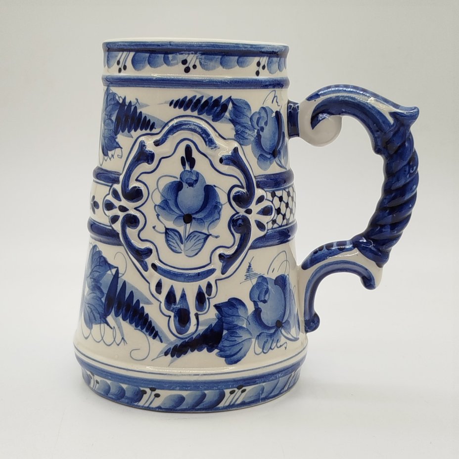 Кружка пивная с цветочным декором, Гжель