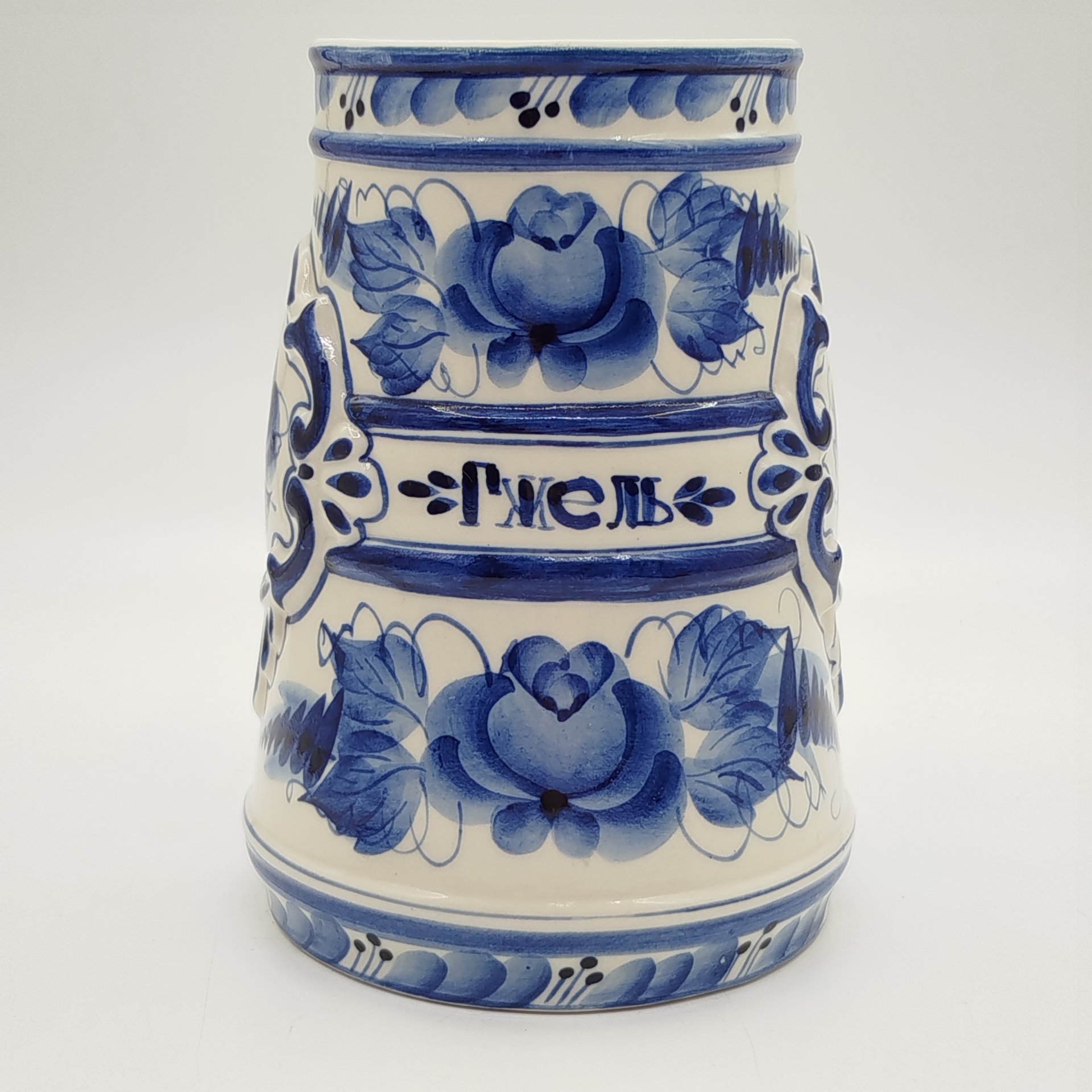 Кружка пивная с цветочным декором, Гжель