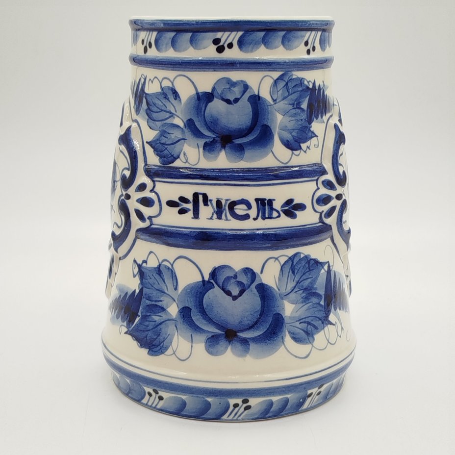 Кружка пивная с цветочным декором, Гжель