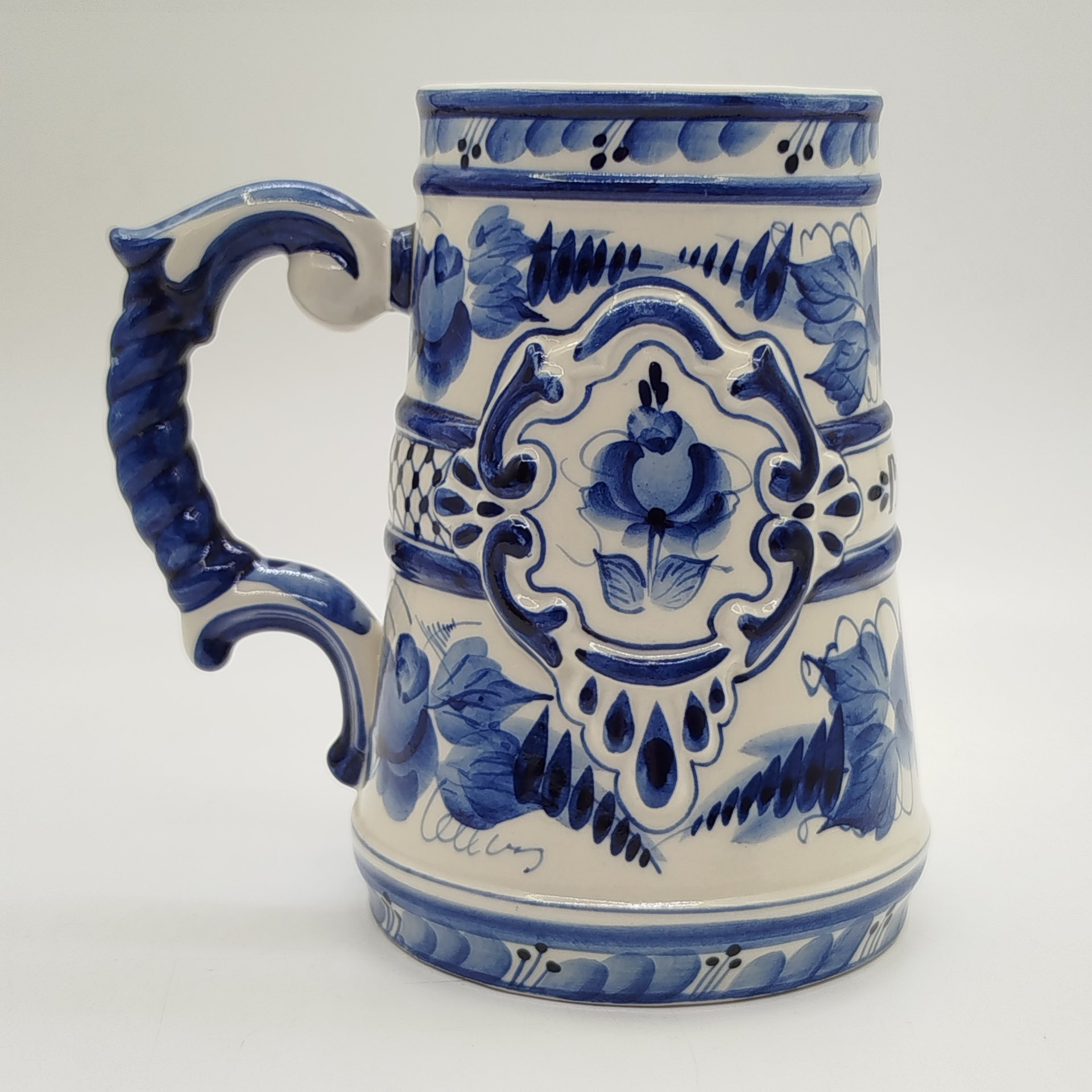 Кружка пивная с цветочным декором, Гжель