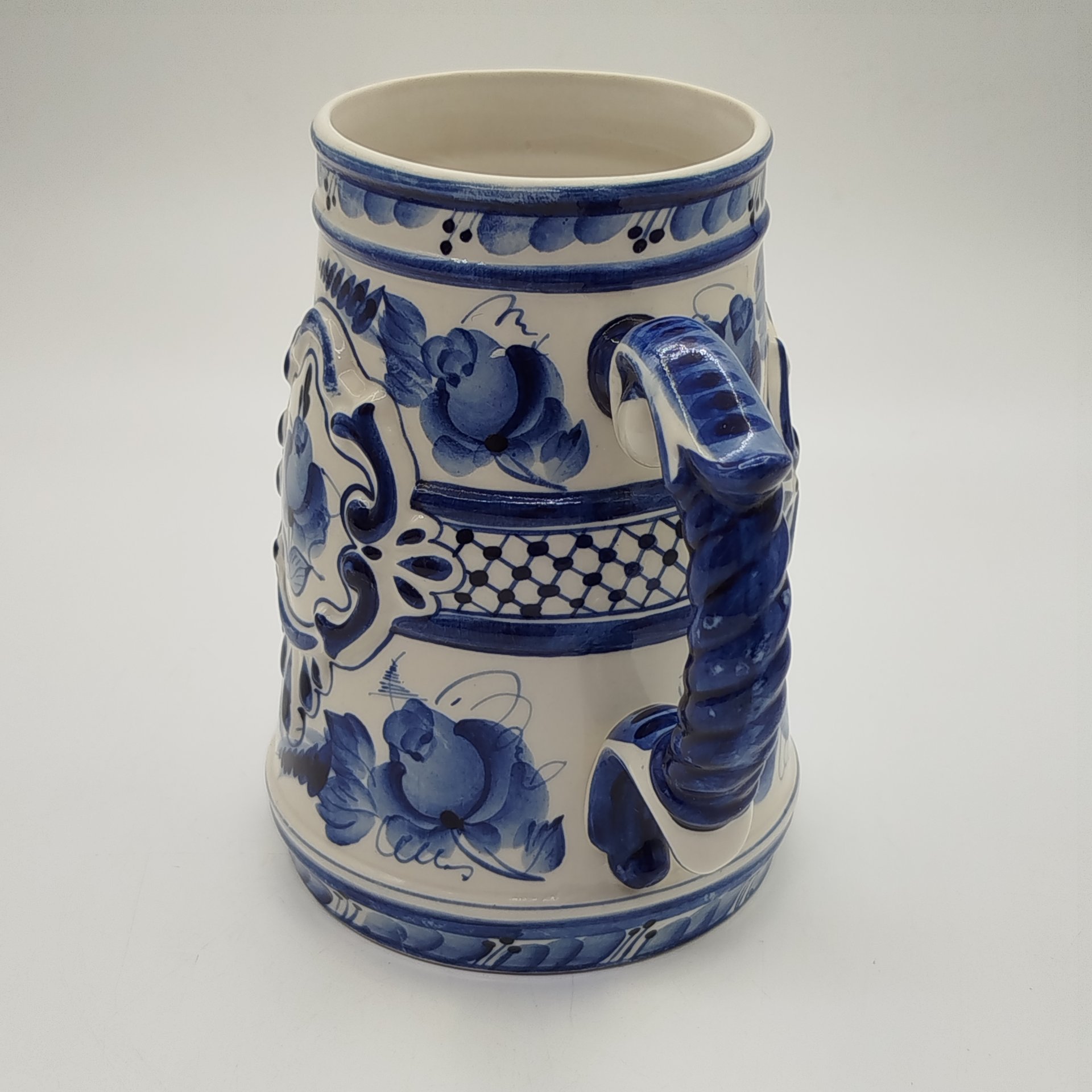 Кружка пивная с цветочным декором, Гжель