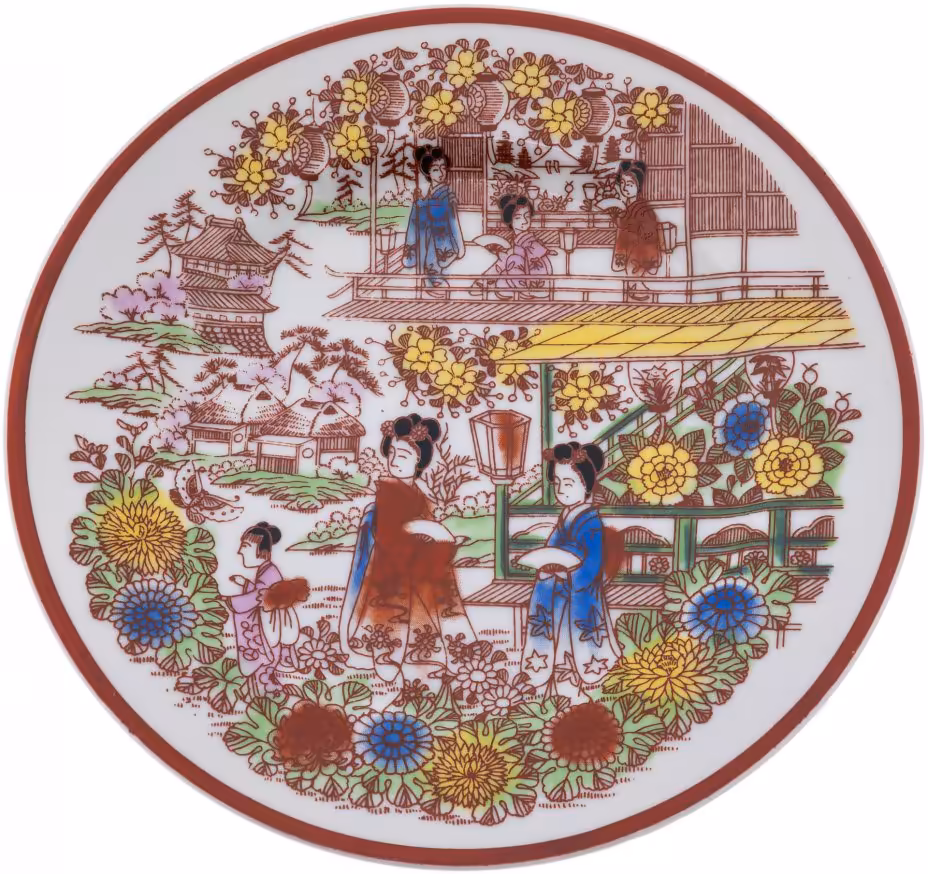 Тарелка "Гейши", фарфор, деколь, мануфактура "Royal Cameo", Япония, 1980-2000 гг.