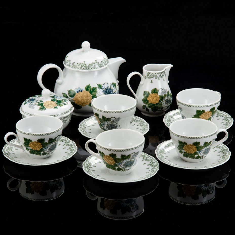 Сервиз чайный с цветочным декором  на 5 персон (13 предметов)