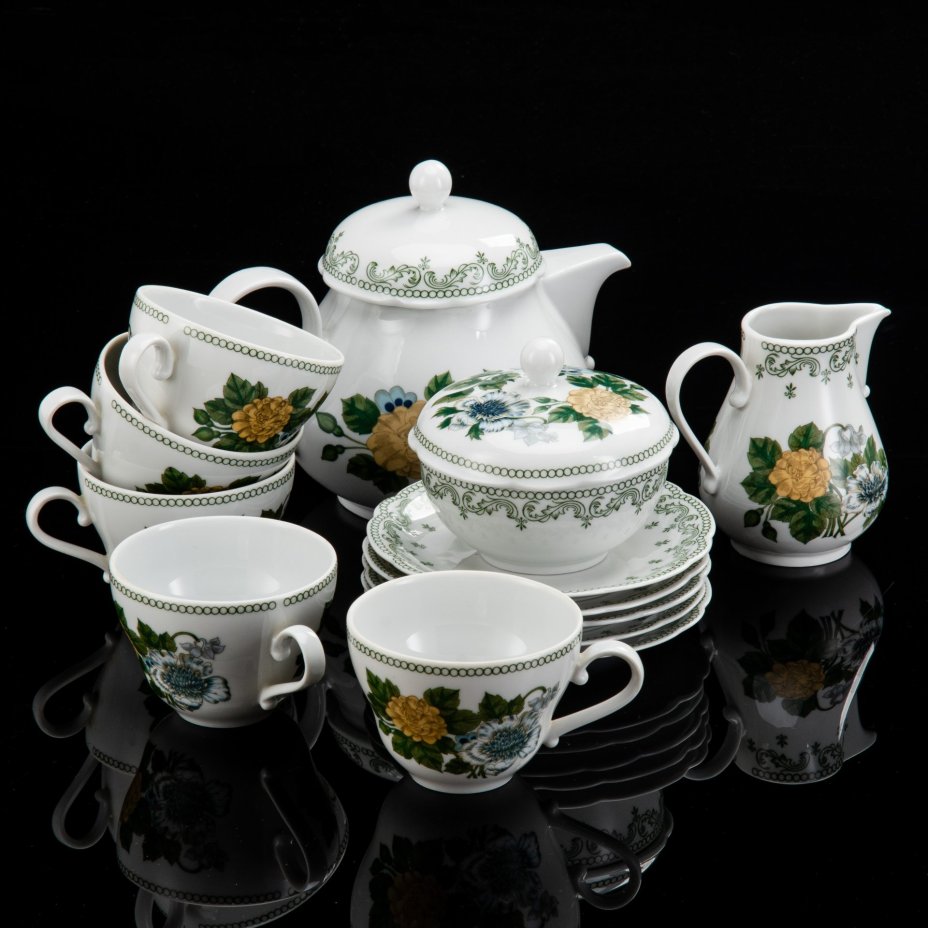 Сервиз чайный с цветочным декором  на 5 персон (13 предметов)