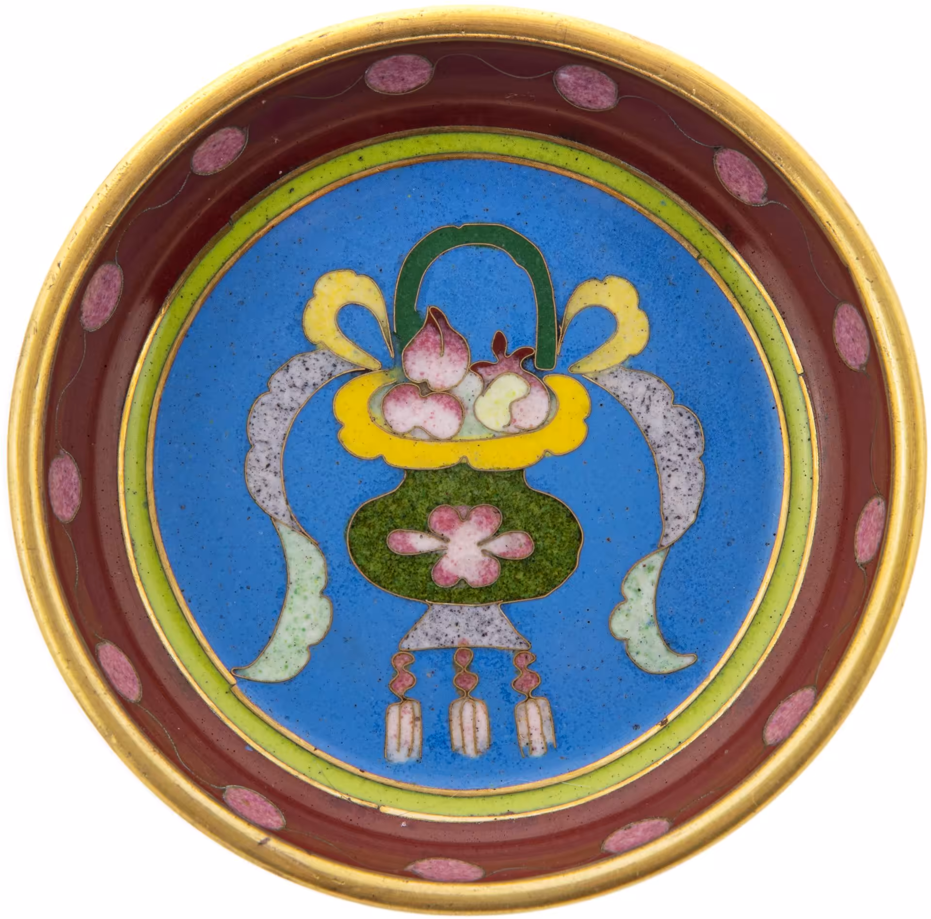 Розетка (блюдце) с узором по борту, латунь, клуазоне, Китай, 1950-1980 гг.