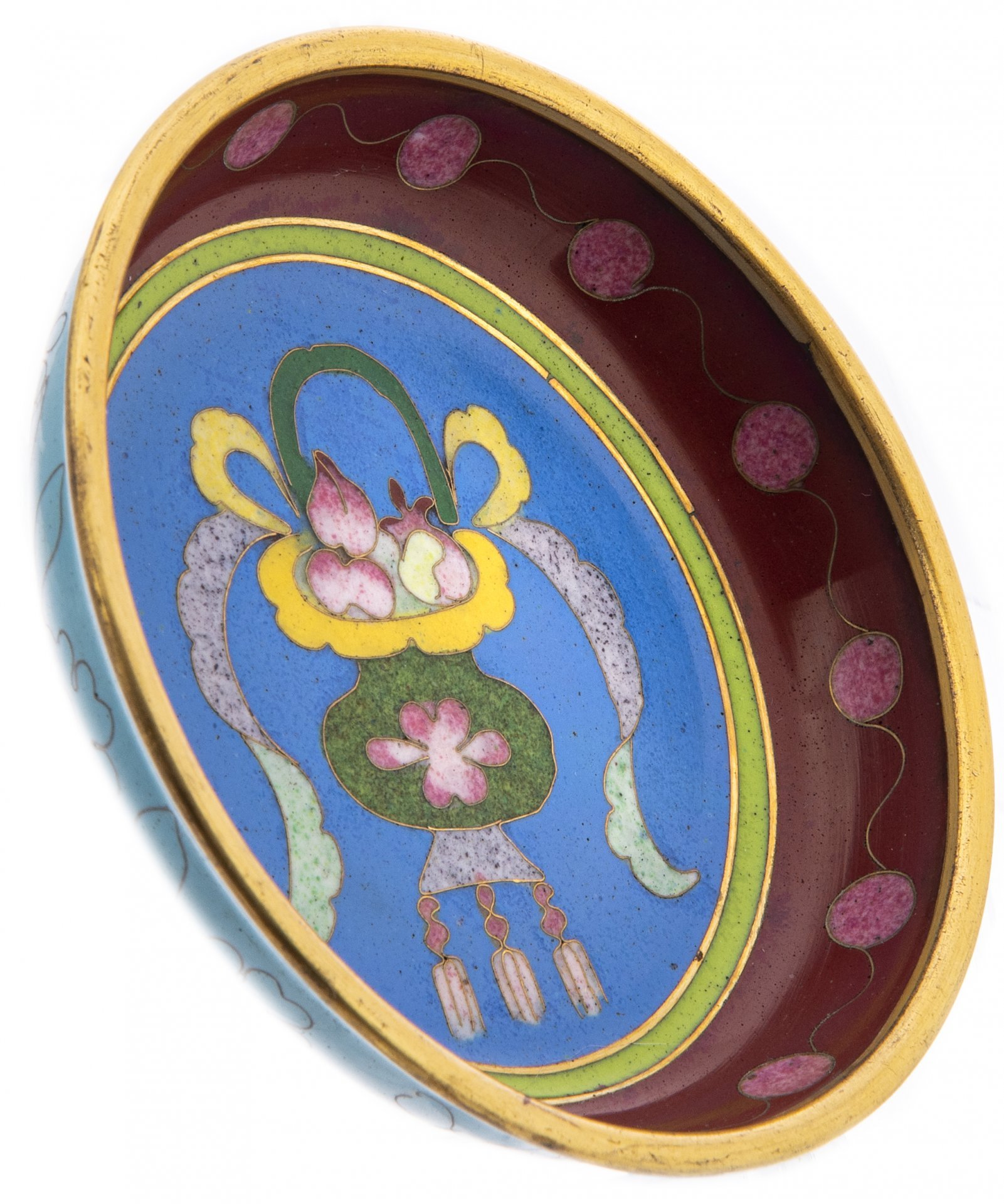 Розетка (блюдце) с узором по борту, латунь, клуазоне, Китай, 1950-1980 гг.