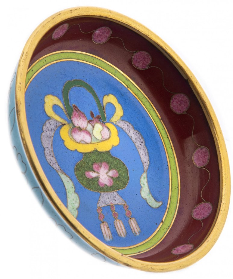 Розетка (блюдце) с узором по борту, латунь, клуазоне, Китай, 1950-1980 гг.