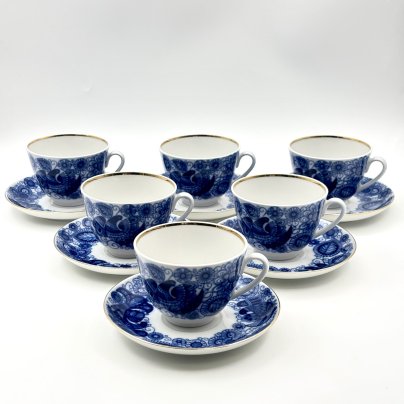 Набор из 6 чайных пар "Жар-птица", фарфор, деколь, золочение, Ленинградский фарфоровый завод (ЛФЗ), СССР, 2012-2020 гг.