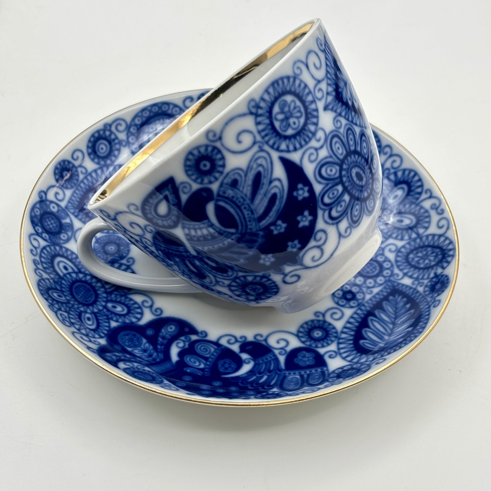 Набор из 6 чайных пар "Жар-птица", фарфор, деколь, золочение, Ленинградский фарфоровый завод (ЛФЗ), СССР, 2012-2020 гг.