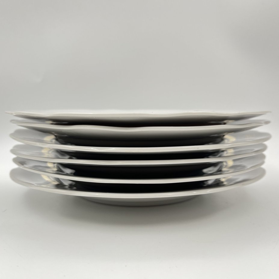 Набор десертных тарелок "Кафе" на 6 персон, фарфор, золочение, Дулевский фарфоровый завод (Дулёво), СССР, 1968-1991 гг.