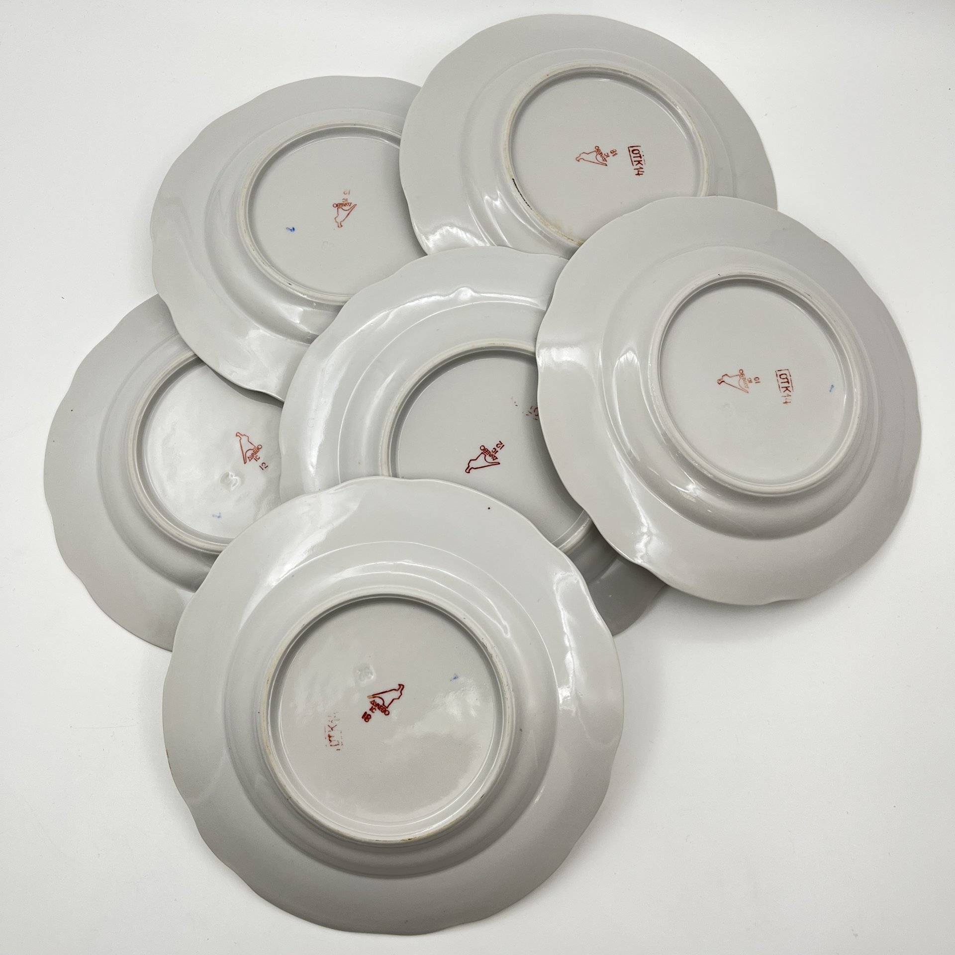 Набор десертных тарелок "Кафе" на 6 персон, фарфор, золочение, Дулевский фарфоровый завод (Дулёво), СССР, 1968-1991 гг.