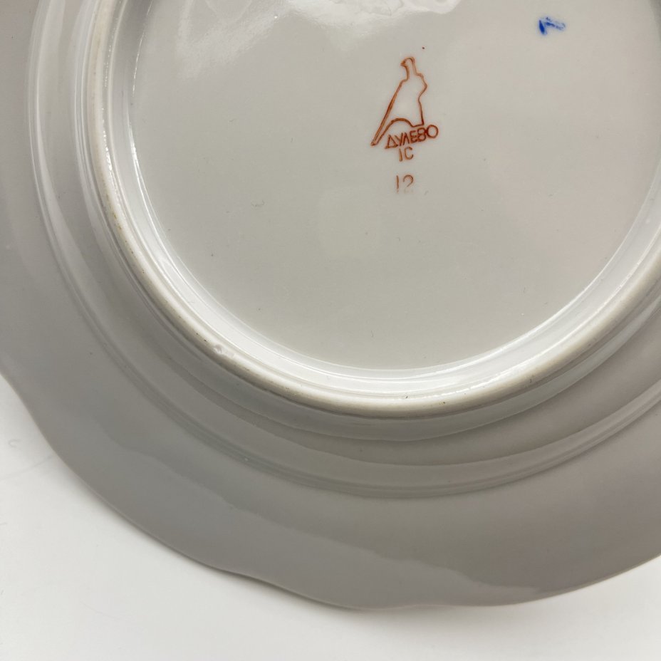 Набор десертных тарелок "Кафе" на 6 персон, фарфор, золочение, Дулевский фарфоровый завод (Дулёво), СССР, 1968-1991 гг.