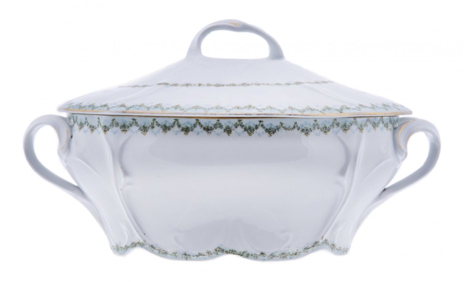 Супница с цветочным декором, фарфор, деколь, золочение, завод М.С. Кузнецова, Российская Империя, 1870-1917 гг., Товарищество М.С. Кузнецова