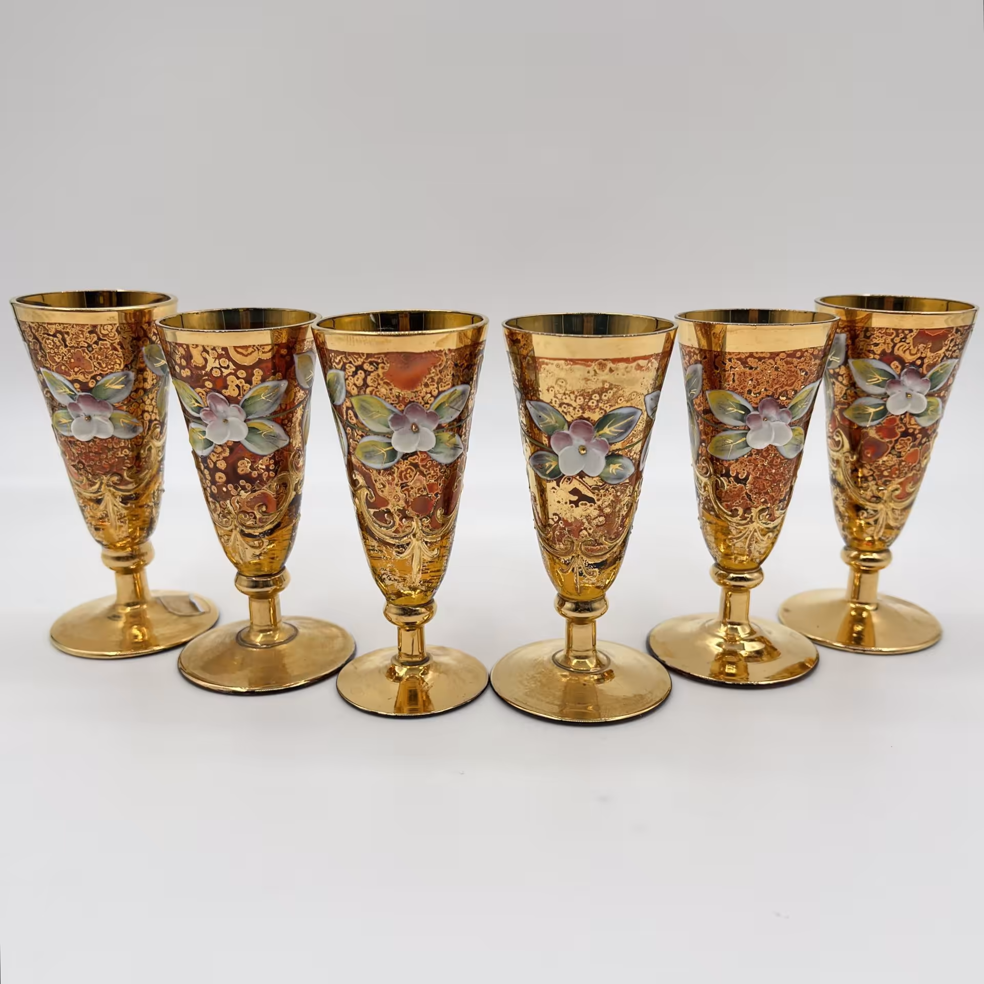 Набор из 6-ти рюмок, украшенных цветочным декором, Bohemia Crystal (Bohemia Glass)