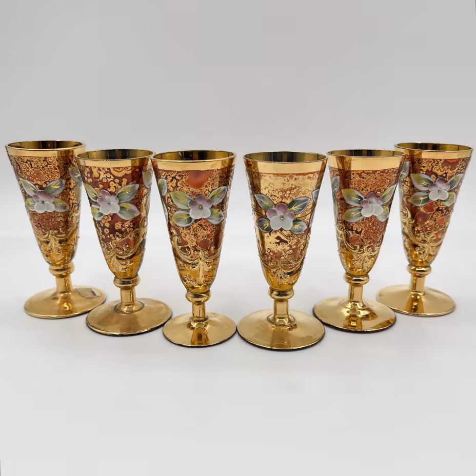 Набор из 6-ти рюмок, украшенных цветочным декором, Bohemia Crystal (Bohemia Glass)