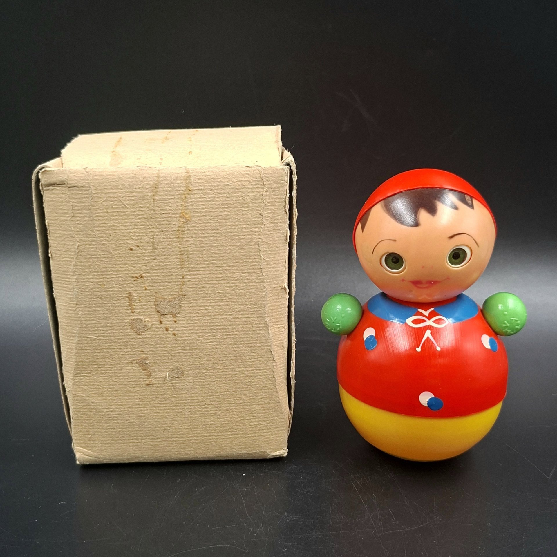 Детская игрушка "Неваляшка" в коробке, пластик, картон, СССР, 1970-1990 гг.