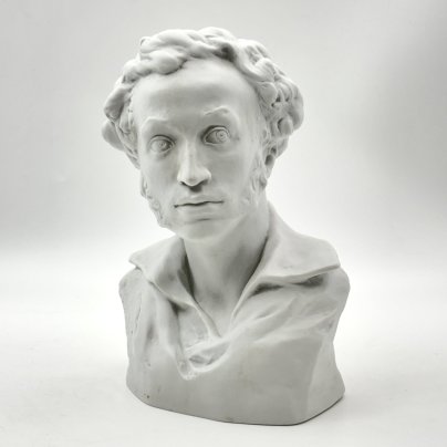 Бюст "А.С. Пушкин", автор модели А.Д. Корсиков, бисквит, Ленинградский фарфоровый завод (ЛФЗ), СССР, 1960-1970 гг.