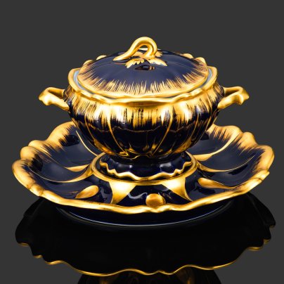 Терина на подносе (подача для пасхального стола), Andre Prevot Limoges France, фарфор, кобальт, золочение, Франция, 1952-1980 гг.