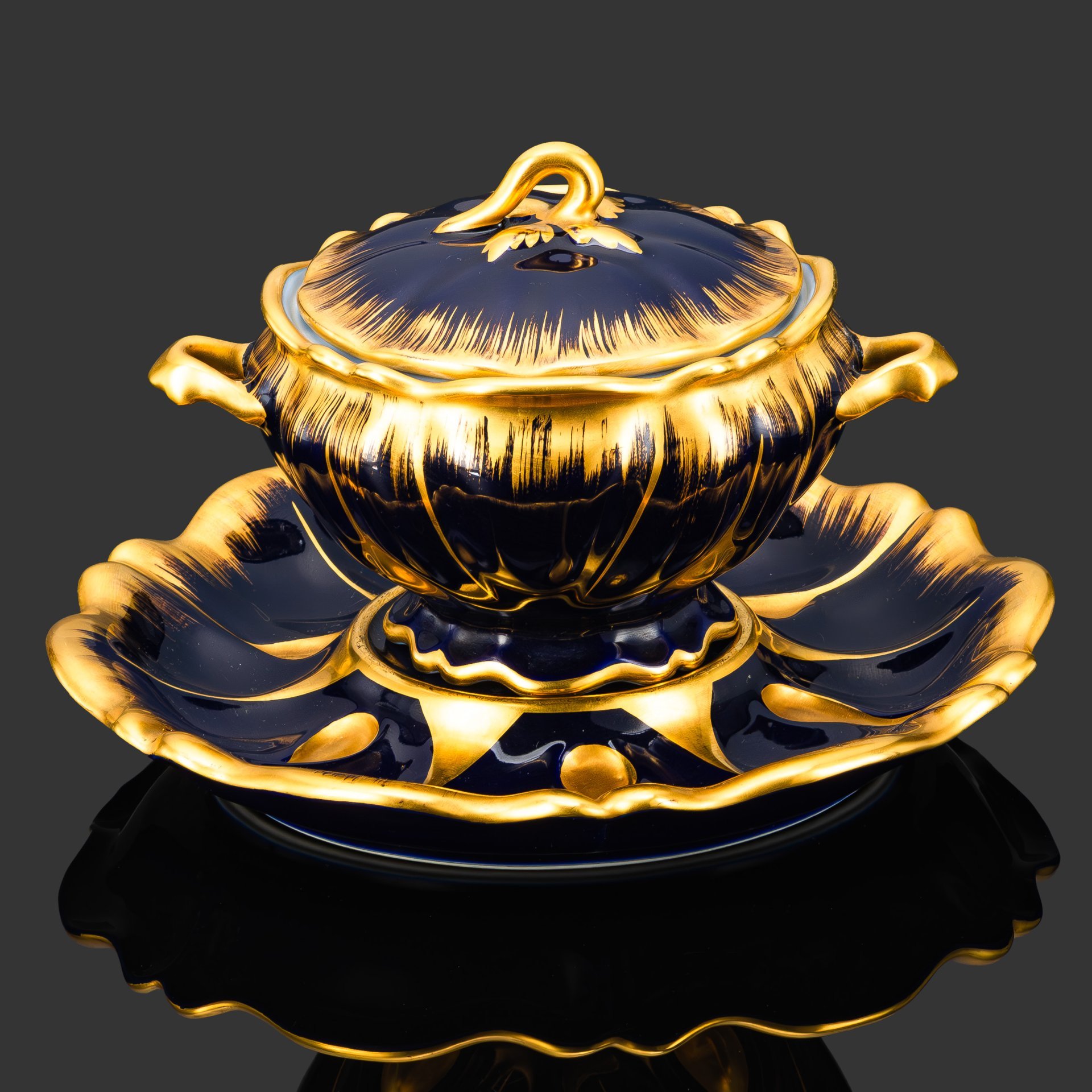 Терина на подносе (подача для пасхального стола), Andre Prevot Limoges France, фарфор, кобальт, золочение, Франция, 1952-1980 гг.