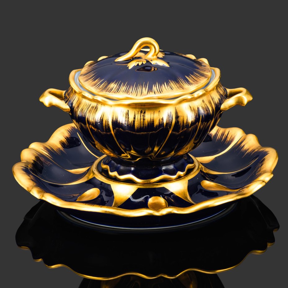 Терина на подносе (подача для пасхального стола), Andre Prevot Limoges France, фарфор, кобальт, золочение, Франция, 1952-1980 гг.