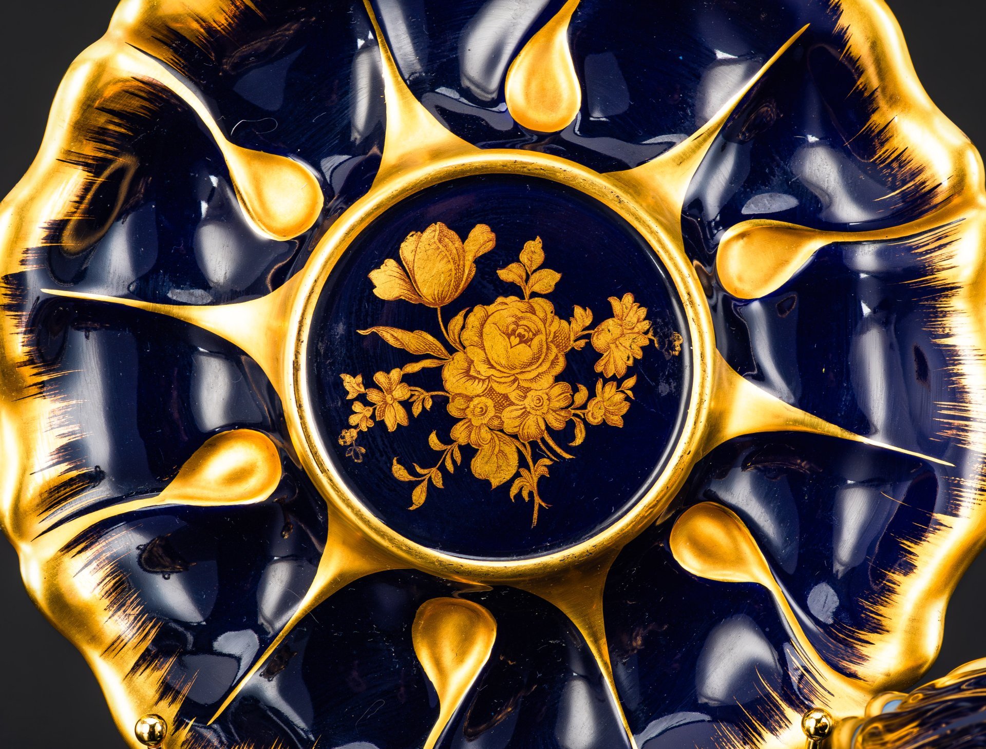 Терина на подносе (подача для пасхального стола), Andre Prevot Limoges France, фарфор, кобальт, золочение, Франция, 1952-1980 гг.