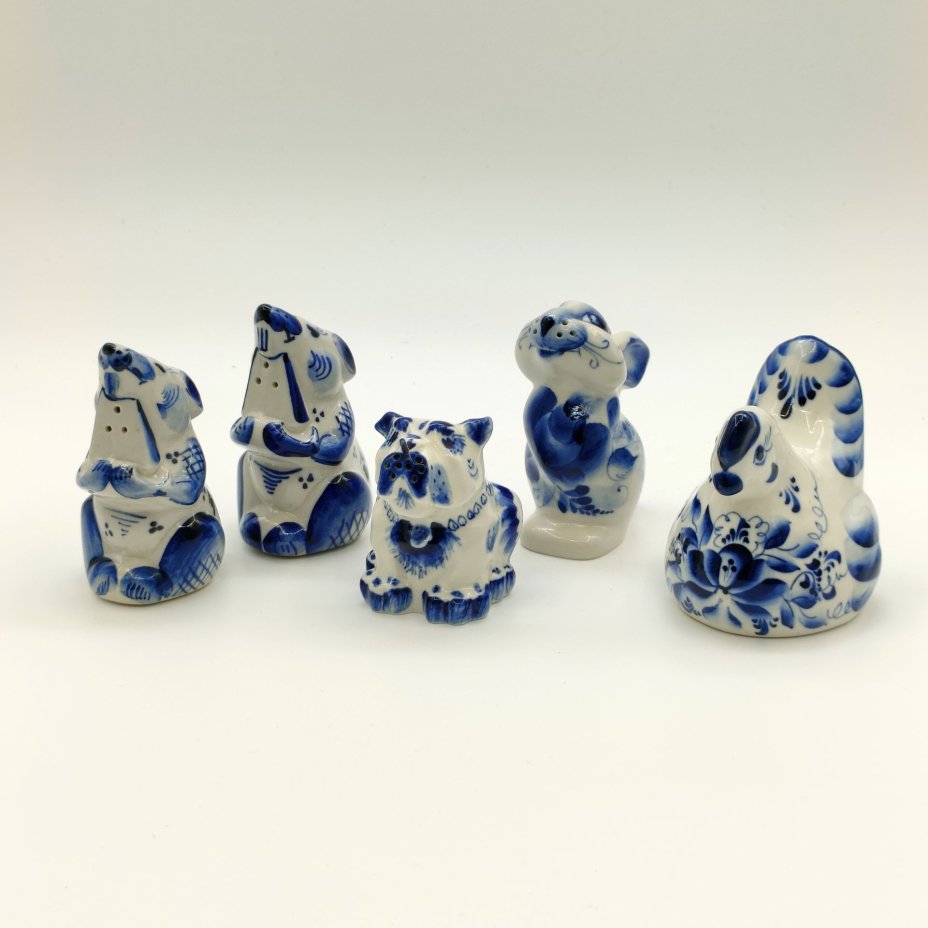 Набор для специй "Животные" (5 предметов), Гжель