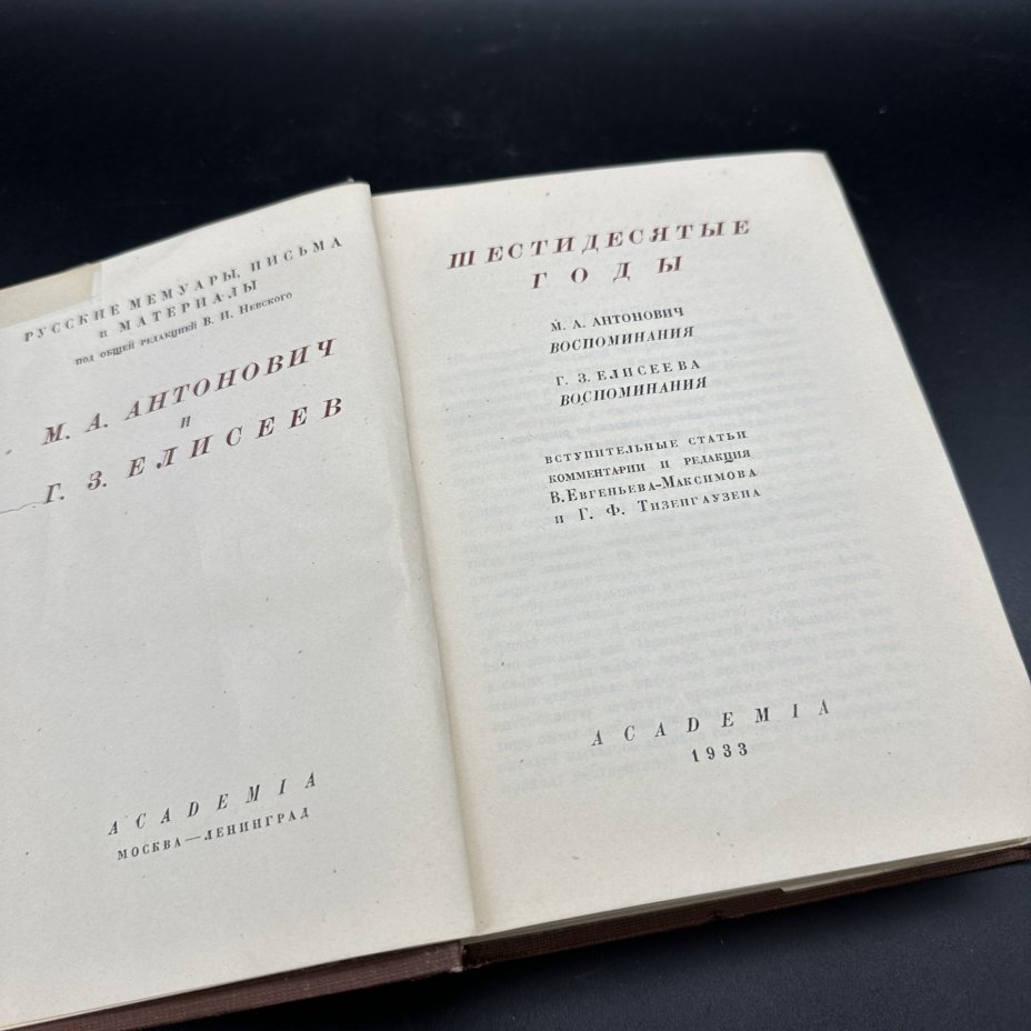 Книга "Шестидесятые годы", авторы М. Антонич и Г. Елисеев", бумага, печать, Издательство «Academia», СССР, 1933 г., Издательство «Academia»