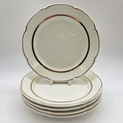 Набор обеденных тарелок на 5 персон, фаянс, золочение, Конаковский фаянсовый завод им. М.И. Калинина (ЗиК Конаково), СССР, 1974-1991 гг.