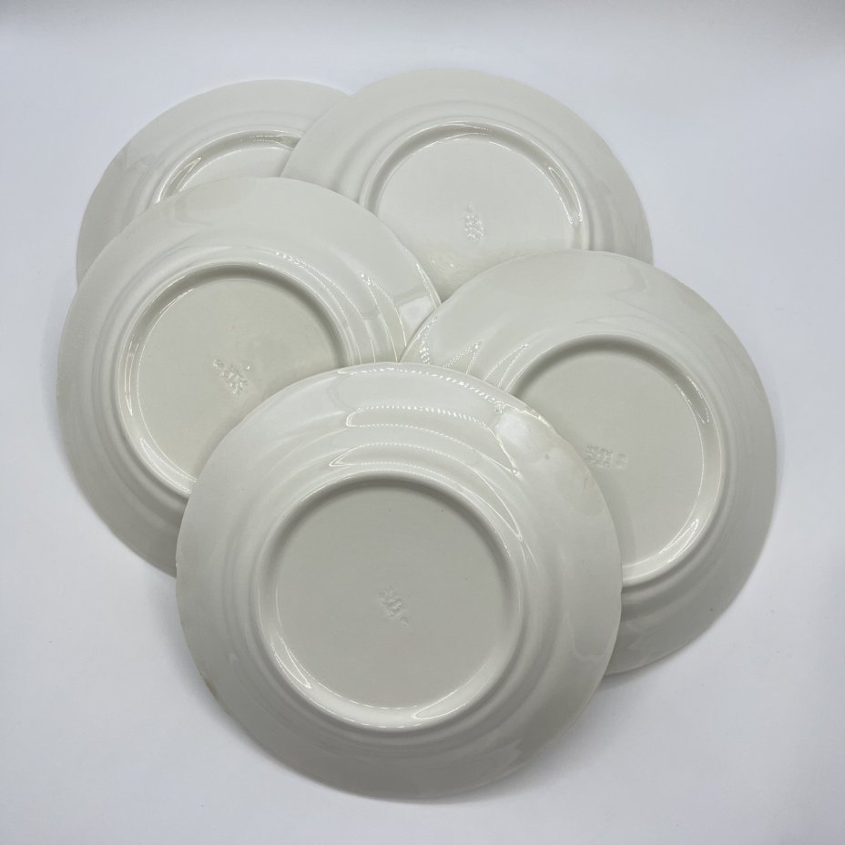 Набор обеденных тарелок на 5 персон, фаянс, золочение, Конаковский фаянсовый завод им. М.И. Калинина (ЗиК Конаково), СССР, 1974-1991 гг.