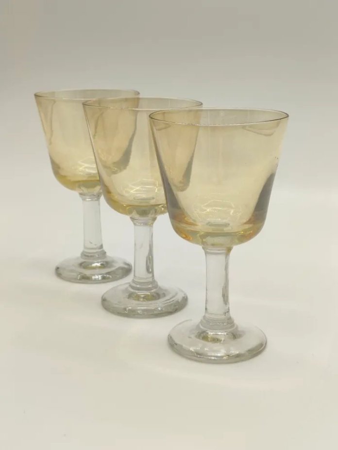 Набор из 3-х рюмок на ножке желтого оттенка, стекло, СССР, 1970-1990 гг.