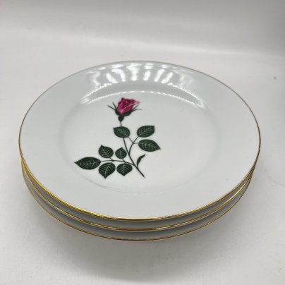 Набор из 3 десертных тарелок с цветочным декором, фарфор, деколь, золочение, Kahla, ГДР, 1960-1980 гг.
