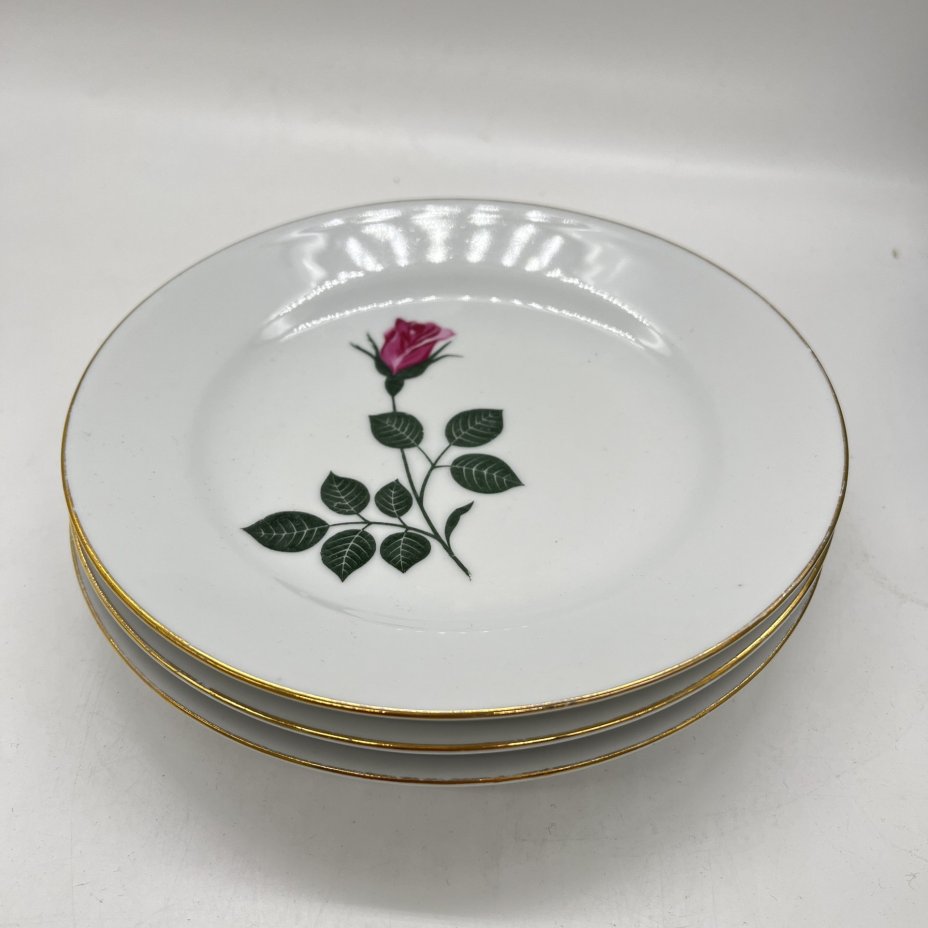 Набор из 3 десертных тарелок с цветочным декором, фарфор, деколь, золочение, Kahla, ГДР, 1960-1980 гг.