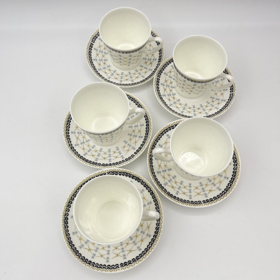 Набор кофейных пар "Золотая сетка" на 5 персон, фарфор, деколь, Ленинградский фарфоровый завод ("ЛФЗ"), 1975-1991 гг.