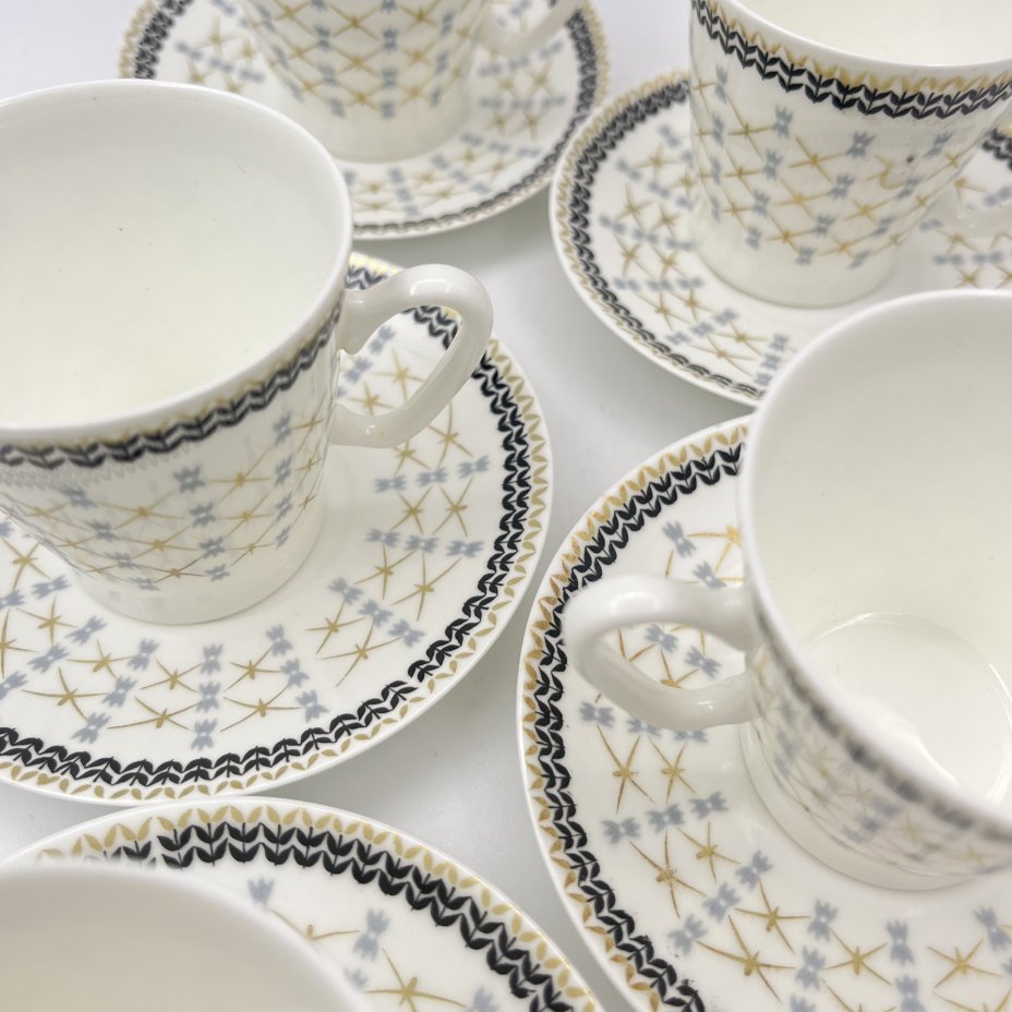 Набор кофейных пар "Золотая сетка" на 5 персон, фарфор, деколь, Ленинградский фарфоровый завод ("ЛФЗ"), 1975-1991 гг.